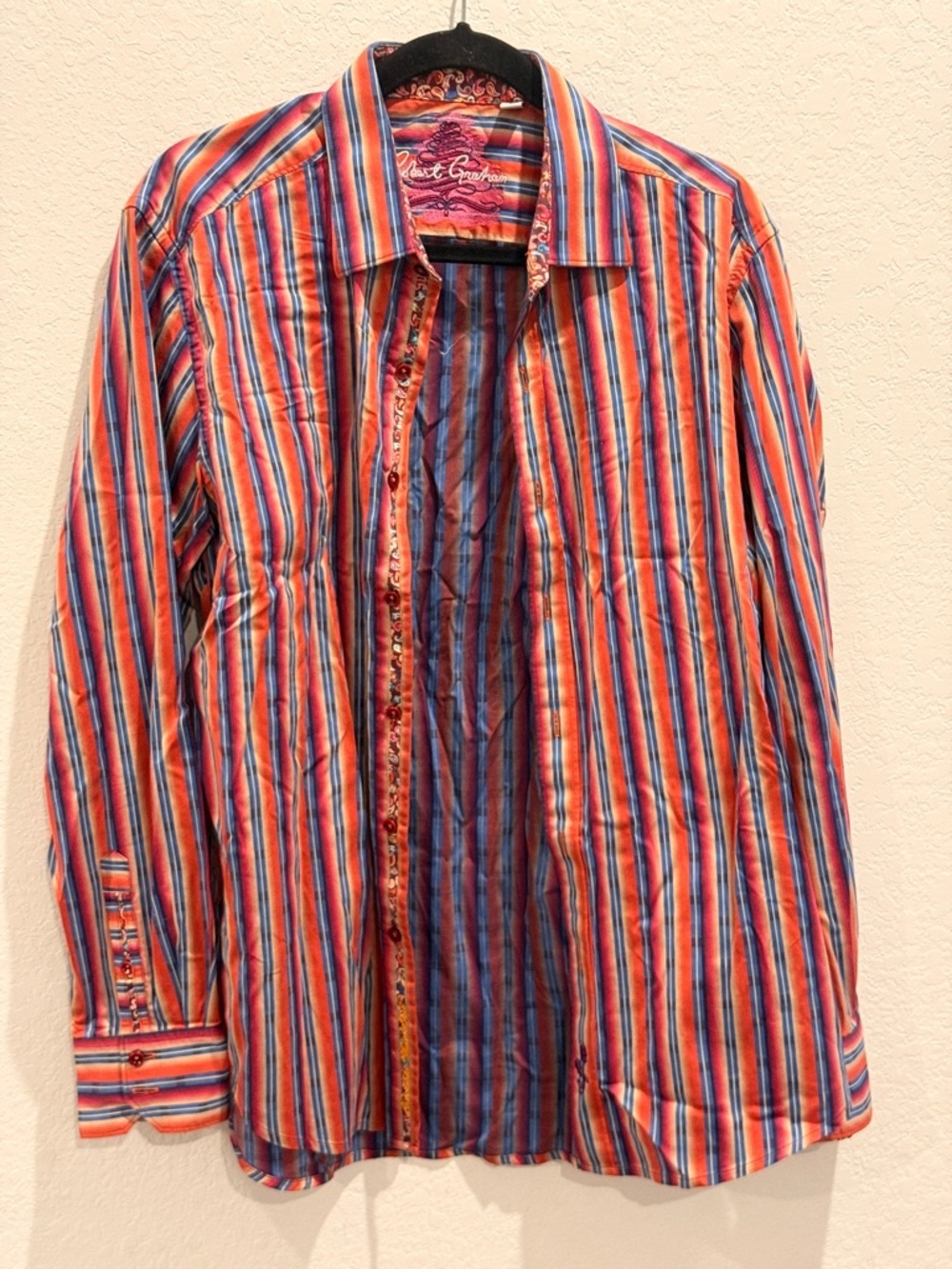 Robert Graham Multicolor Striped Button-Down Shirt in Red & Blue